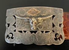 Sterling Silver Longhorn Ruby Eyes Belt Buckle Cowboy Rodeo Mexico
