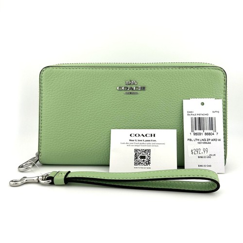 Coach Long Zip Around Wallet Pale Pistachio Green Leather C4451 - Picture 2 of 4
