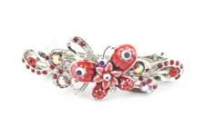 Red Splendid Butterfly Austrian Rhinestone Crystal Hair Barrette Clip