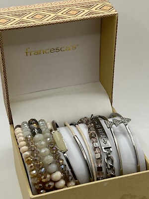 Francesca s Be Brave 6 Pack Bracelet Set Silver Tone & Blush NIB