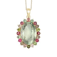 Gemstone Green Amethyst Pendant Gold Plated Sterling Silver Tourmaline Jewelry