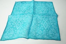 Isaia Teal Blue White Paisley 100 Linen Pocket Square Italy New