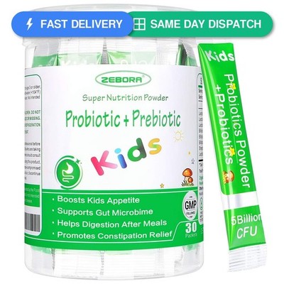 ZEBORA Kids Probiotic & Prebiotics Powder Age 3+ Support Children's...
