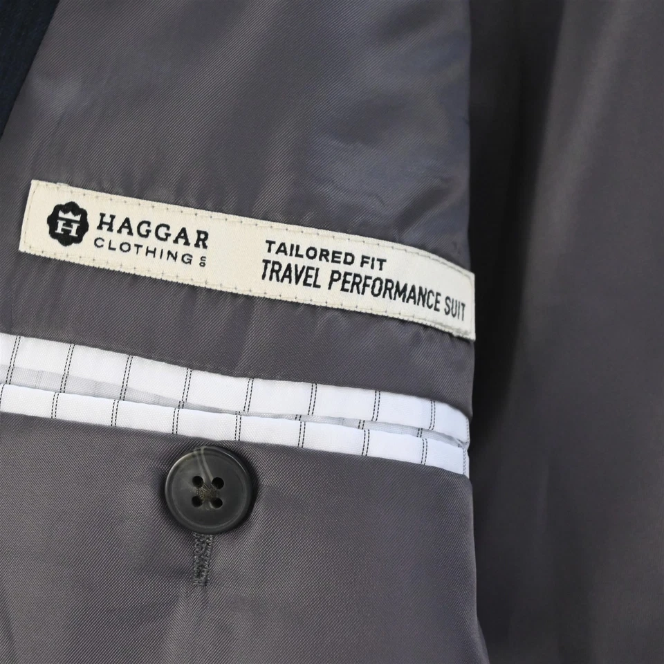 Haggar 38R 32x32 Blue Tailored Fit Travel Performance Mens Jacket Pants Suit - Image 4 of 4