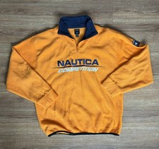 Vintage Nautica Competition 1/4 Zip Fleece Pullover Sweater Mens Orange XL Vgt