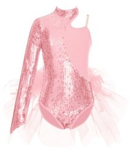 NEW iEfiel Pink Sequin Tulle Asymetrical Ballet Dance Dress Costume Size 14