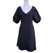 Anthropologie Cotton Puff Sleeve Black Mini Dress Small Minimalist Prep Cottage