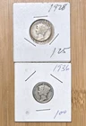 1928 & 1936 Mercury Dimes 90% Silver US Coins – Vintage Liberty Dime Pair