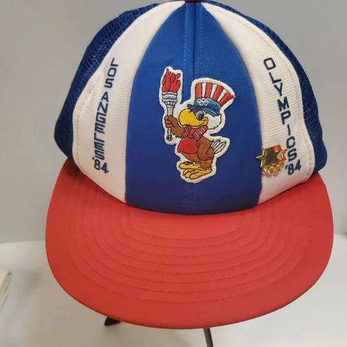 Vintage 1984 ‘84 LA Los Angeles Olympics Summer Trucker Hat Cap Snapback w/Pin - product listing photo