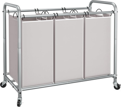 3 Section Laundry Sorter, 35.6 Gal (135 L) Laundry Hamper Cart with Heavy Duty R