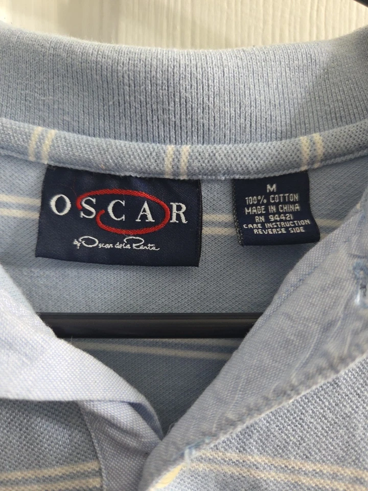 Oscar by Oscar de La Renta Para Hombres Azul Blanco Rayas Polo Manga Corta Med Foto 2 de 4