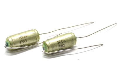 Pair of Vintage Polystyrene / Styroflex Capacitor by Philips, 100 nF / 63 V, NOS