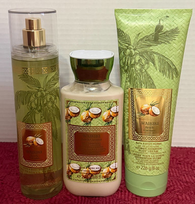 Waikiki Beach Coconut 3 PC SET Bath & Body Works Body Lotion, Cream, Mist, New!