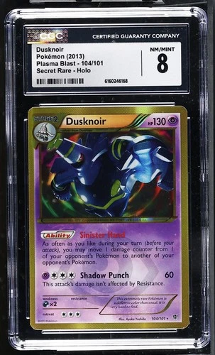 CGC 8 Dusknoir 104/101 Plasma Blast Secret Rare Holo Pokemon Card