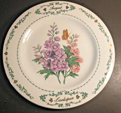 Domestications August Larkspur Flower of the Month Dinner Plate 10.625'' wide