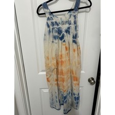 TWI Free Size Tie Dye Boho Dress Orange Blue Embroidered V Neck Tank