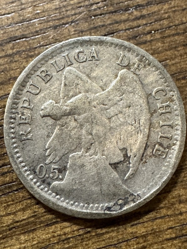 CHILE 10 Centavos 1907 - Silver .500 - F -