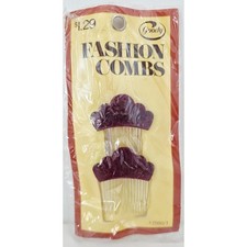 VINTAGE NEW 1975 Goody 7050/1 Fashion Combs Scalloped Brown USA