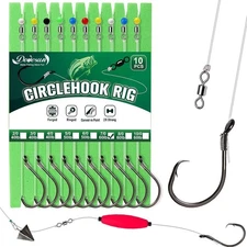 10PCS Pre-Rigged Catfish Rig Circle/Octopus Hooks Rigs for Catfish Offset Cir...