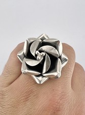 Massive Vtg Taxco Mexico Sterling Silver 3D Rose Flower Statment Ring 1.5"-20.8g