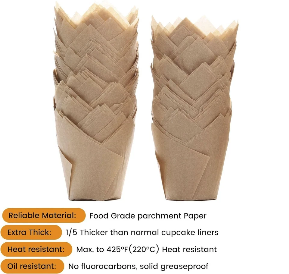 Caissette Muffins Papier Tulipe200 pièces StandardNaturel & Non blanchiParche... - Photo 3/4