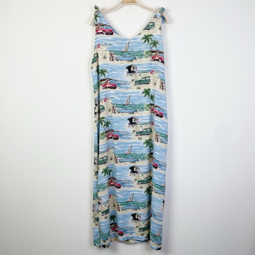 Vintage Disney Catalog Hawaiian Mickey Minnie Mouse Maxi Dress XL Vacation Beach
