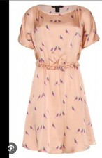 Marc Jacobs Finch Charm Bird Print Silk Short Sleeve Dress Light peach Hue  S
