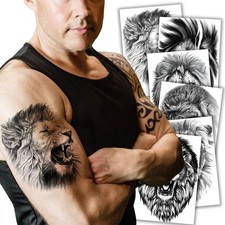 6 Sheets Realistic Lion Head Temporary Tattoos Fake Tattoo Stickers for Men...