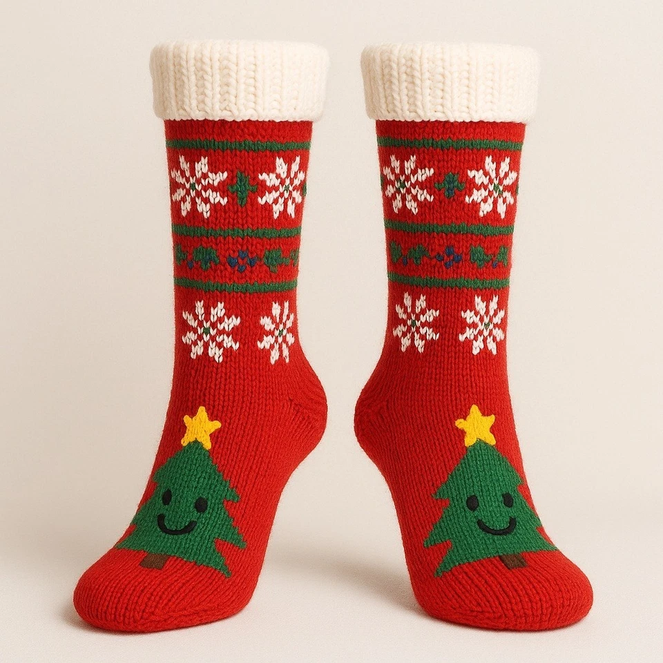 Calcetines de cama tejidos de Navidad con patrón DK solo suaves mullidos salón acogedores cálidos Foto 2 de 4