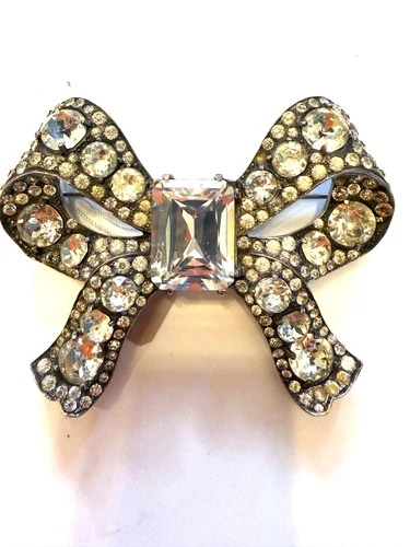 Vintage Sterling Silver Vintage Eisenberg Crystal Bow Brooch