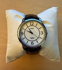 Timex Indiglo WR 30M 35mm Analog Watch White Dial Silver Case Leather
