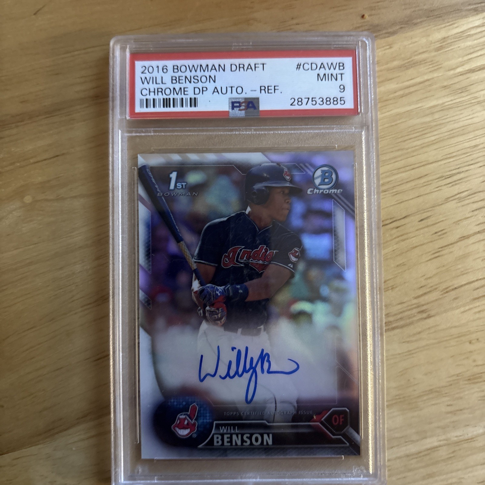 2016 Bowman Draft Will Benson Chrome Draft Picks Auto PSA 9 Cincinnati Reds