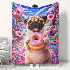 Brand New Pug Donut Blanket 50x60 Velveteen Colorful Candy Dog Throw