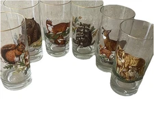 6Vintage West Virginia Glass Company WESTON Wildlife Bear Deer  FOX Raccoon Set