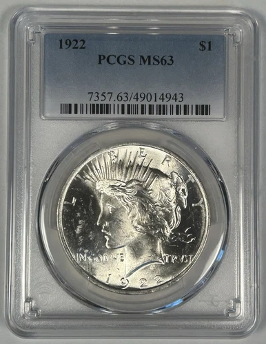 1922 Peace Silver $1 Dollar Coin PCGS MS 63