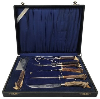 Vintage Solingen Germany Faux Antler Handle Carving Set With Case