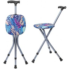 Foldable Walking Cane with Seat, Walking Aid with Seat, Available in Gray or Lea