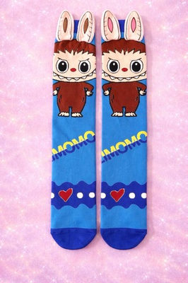 #ad #ad Girls Knee High Cartoon Animal Socks MOMO Blue Brown Red White Novelty Hearts $12.99