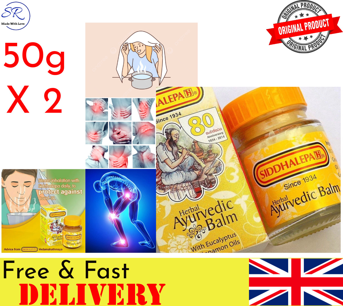 Siddhalepa Ayurvedischer Kräuterbalsam Schmerzen Erkältungsgrippe Kopfschmerzen 2 x 50 g (100 g)