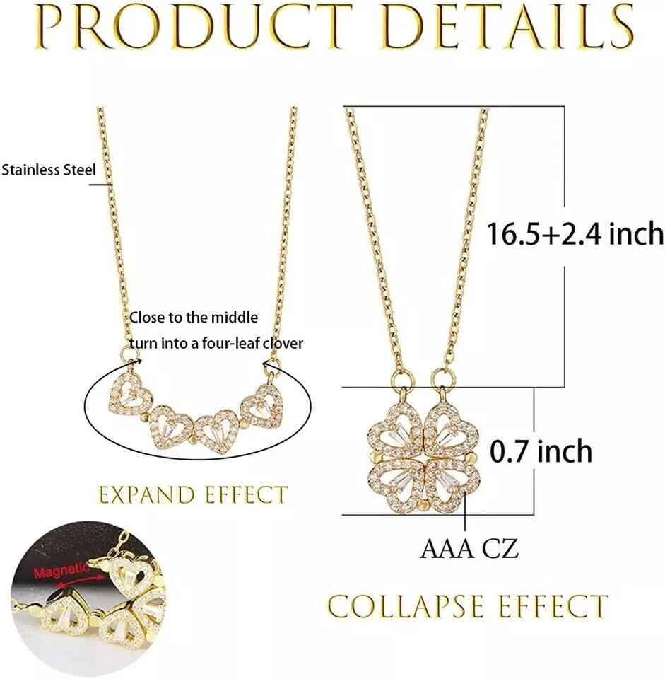 Collana Ciondolo Quadrifoglio o quadro cuore Argento/Oro/Oro Rosa elegante donna - Immagine 2 di 4