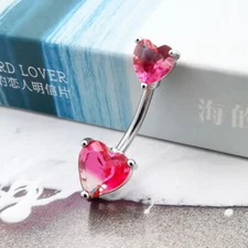 1PC 14G(1.6mm) Belly Button Rings CZ Double Heart Style Navel Piercing Jewerly