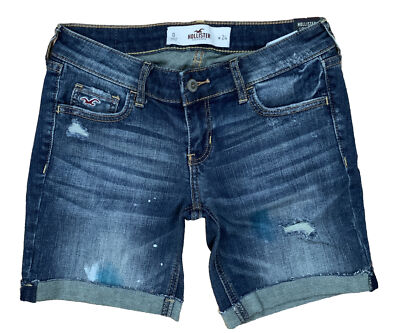 Hollister Womens Jean Boy Shorts Denim Cuffed Distressed Torn