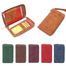 Leather RFID Passport Case Cover Travel Zipper Wallet Card Holder with Wristband