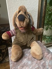 Wrinkles Dog Hand Puppet 18" Plush Vintage 1981 Shirt Overalls Name Tag Korea