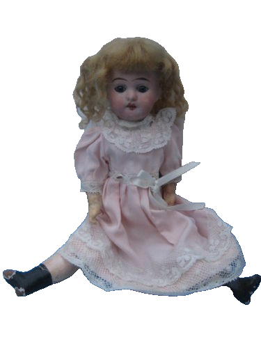 Petite Poupée Ancienne Tête Biscuit Fleischmann, Hauteur 29 Cm