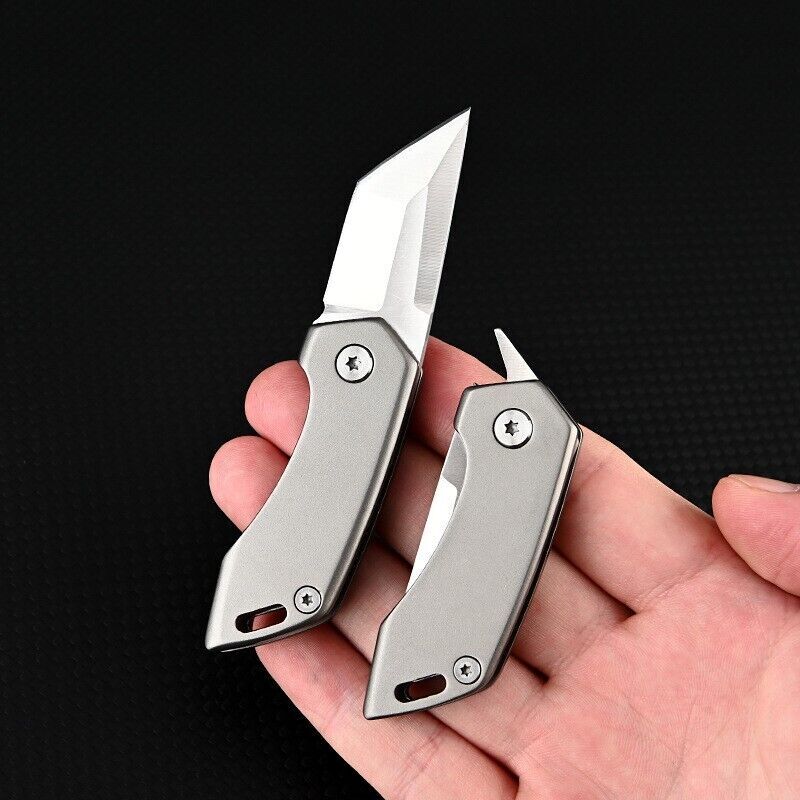 Mini Titanium Folding Knife D2 Tanto Blade Outdoor Survival Keychain EDC Tool