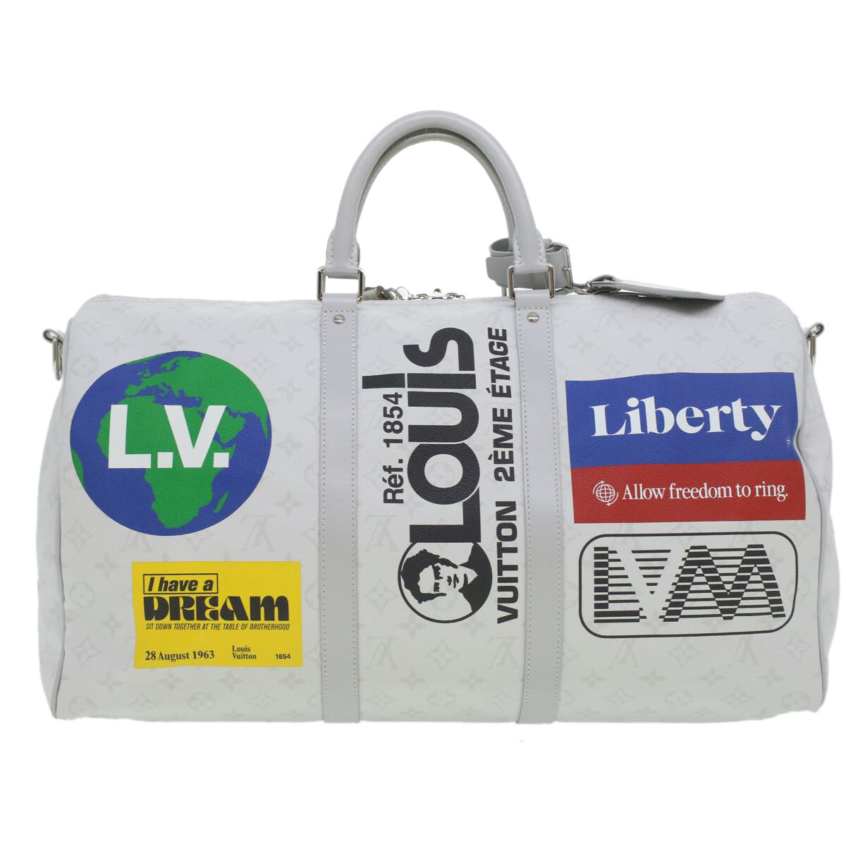 LOUIS VUITTON Monogram Keepall Bandouliere 50 Boston Bag White  