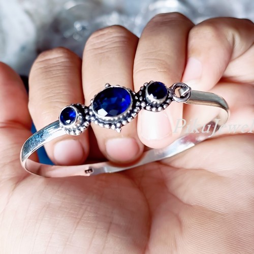 Bracciale grande in argento sterling 925 con pietre preziose multitaglio tanz... - Foto 6 di 7