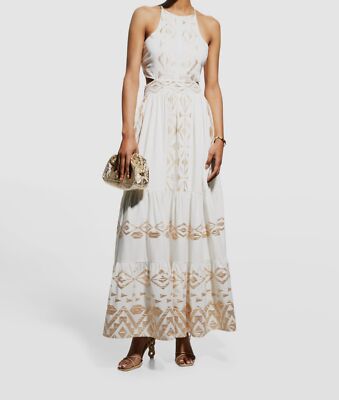 Lace The Label Geometric-Print Cutout Maxi-Dress, White, Women's, S, Casual & Work Dresses Printed Dresses