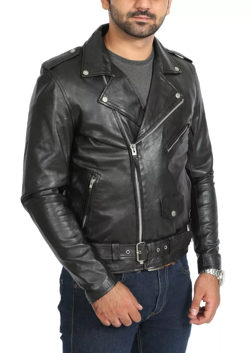 Brando style leather biker jacket clearance